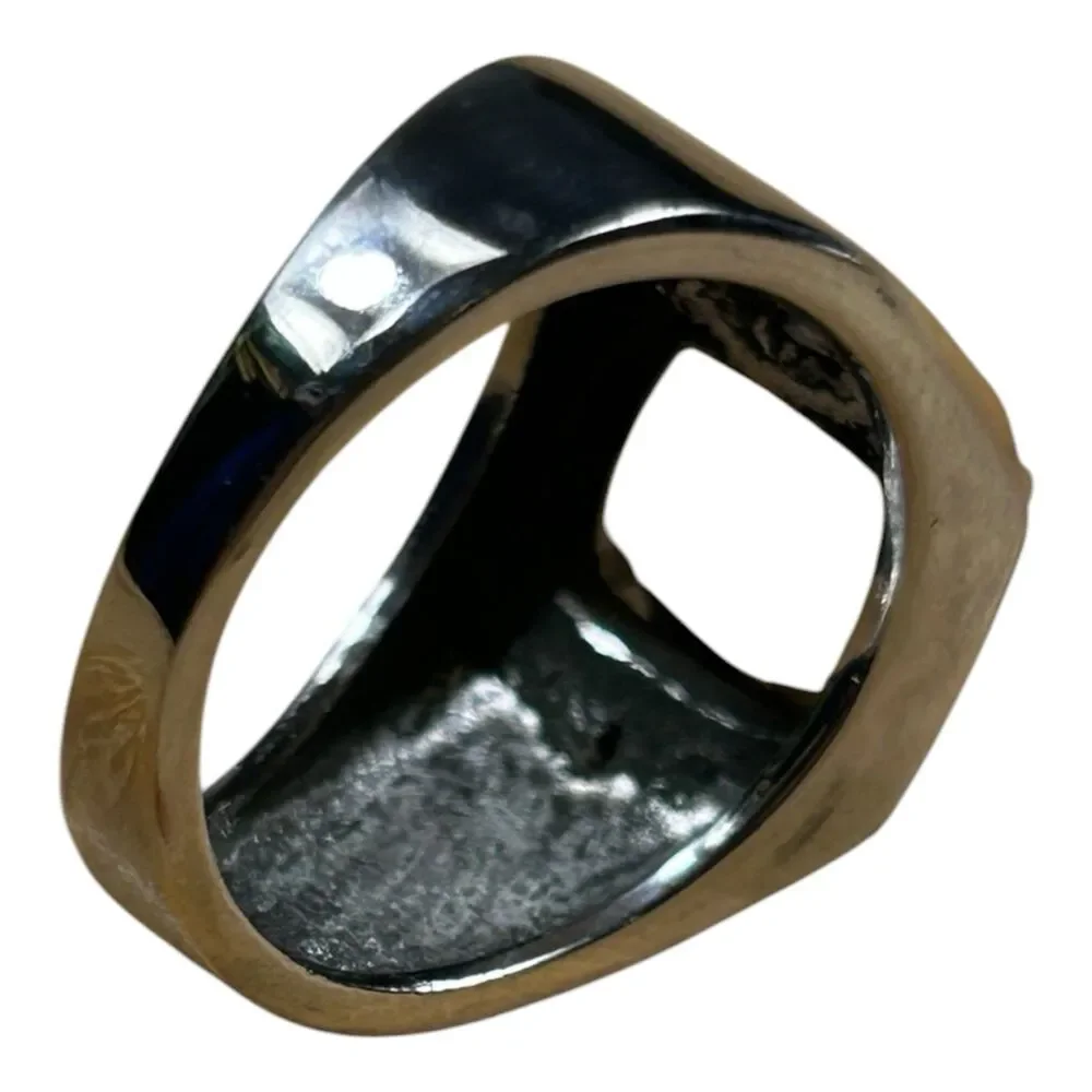 Smoky Quartz Style Cushion Cut Mens Ring Silver Gold Two-Tone Size 9.75
